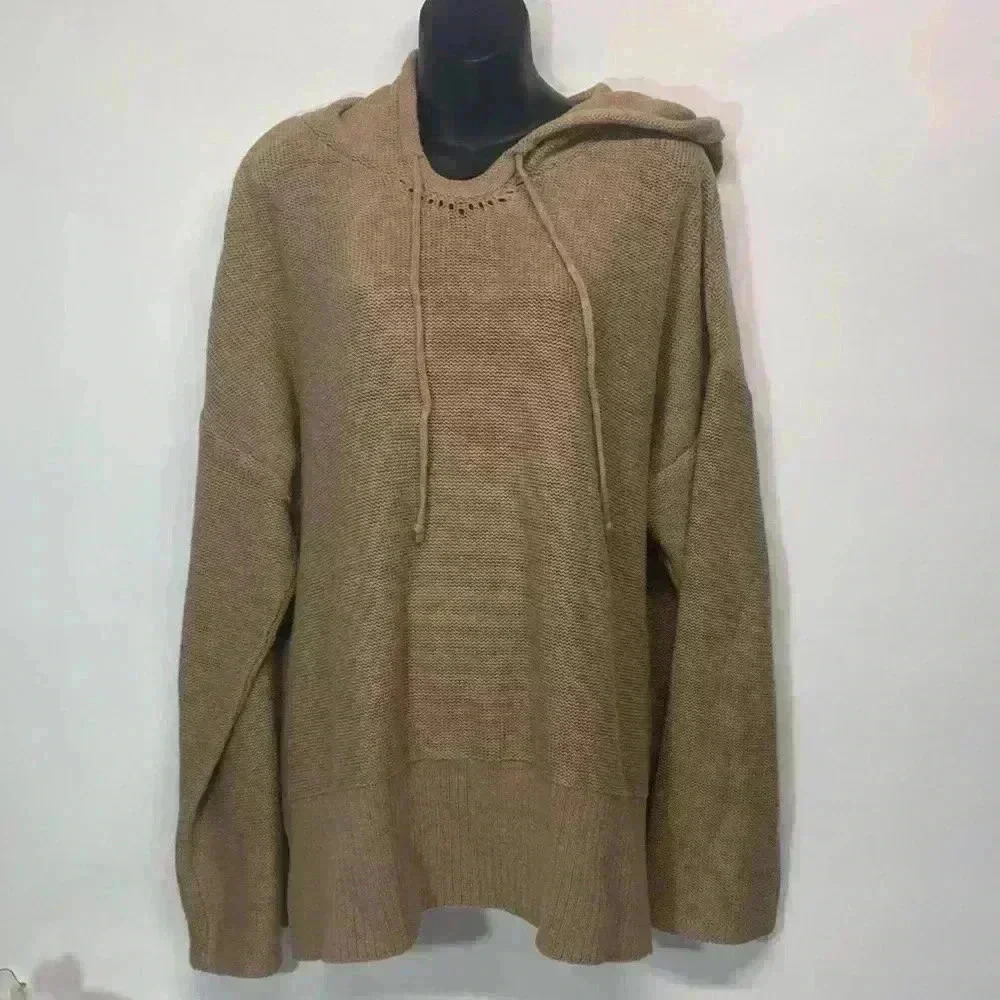 Soft surroundings, petite, large, brown knitted hoodie, sweater